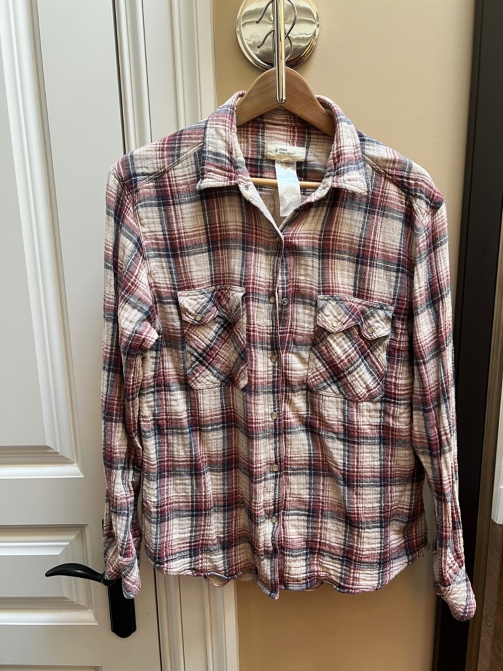 Isabel Marant Étoile Plaid Cotton Shirt in Burgundy, Navy & Cream